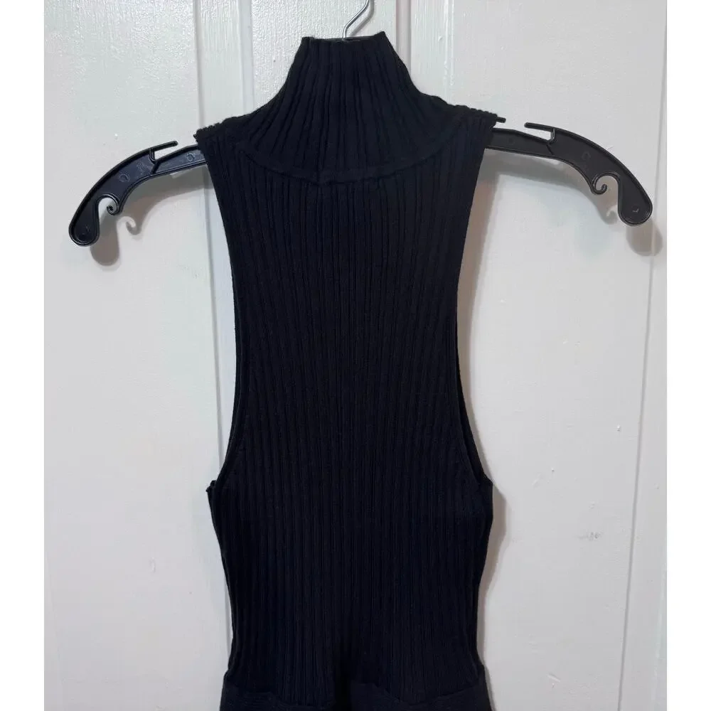 NWT Ramy Brook Black Ribbed Knit Turtleneck Tank Top Size S-M - Picture 7 of 9